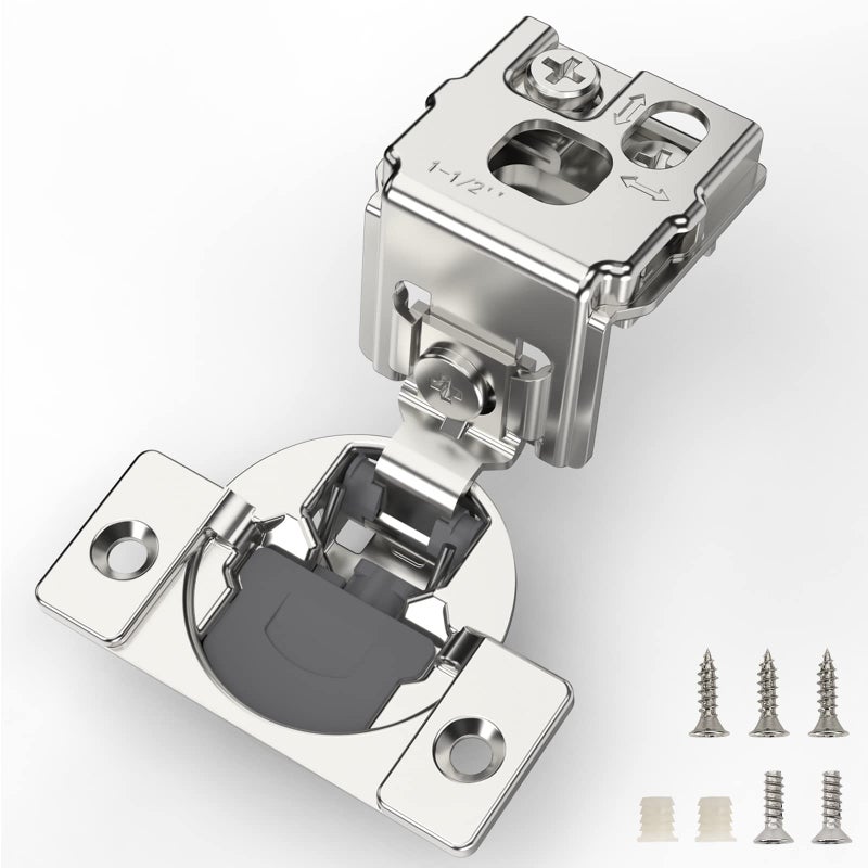 Furniware 10 Pieces 1-1/2 inch Overlay Soft Close Cabinet Hinges for Face Frame Cabinet, Stainless Steel, 105Â° Opening Angle, Concealed Self Closing Door Hinges- 3 Way Adjustment - Image 1